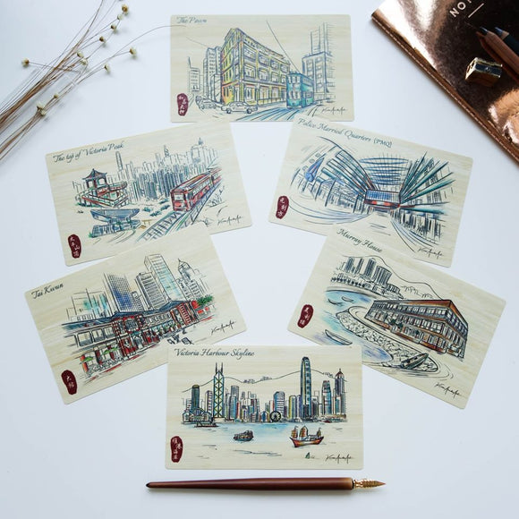 Hong Kong Sketch Bamboo Postcards “Hong Kong Island Series