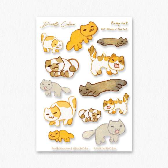 A6 PET Sticker Sheet - Funny Cat | A6 防水PET白墨貼紙 - 搞笑貓