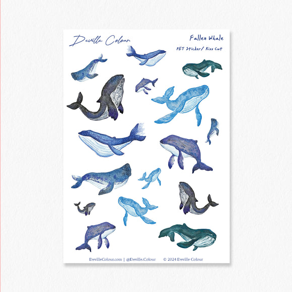 A6 PET Sticker Sheet - Fallen Whale | A6 防水PET白墨貼紙 - 鯨落