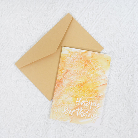 【Happy Birthday】Watercolour Blessing Greeting Card with Envelope