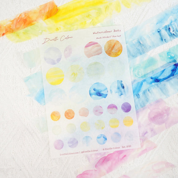 A6 Washi Sticker Sheet - Watercolour Dot | A6和紙貼紙 - 水彩點點