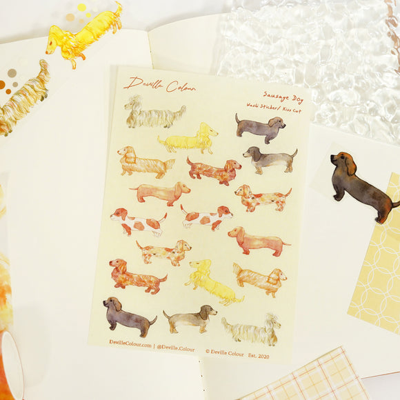 A6 Washi Sticker Sheet - Sausage Dog Dachshund | A6和紙貼紙 - 腸仔狗