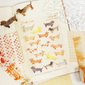 A6 PET Sticker Sheet - Sausage Dog Dachshund | A6防水PET白墨貼紙 - 腸仔狗