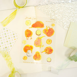 A6 PET Sticker Sheet - Kiwi Bird | A6防水PET白墨貼紙 - 奇異鳥