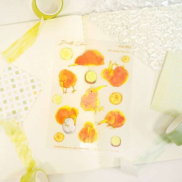A6 PET Sticker Sheet - Kiwi Bird | A6防水PET白墨貼紙 - 奇異鳥