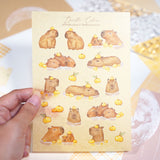 A6 Washi Sticker Sheet - Capybara in Yuzu Hot Spring | A6和紙貼紙 - 柚子水豚泡温泉