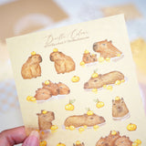 A6 Washi Sticker Sheet - Capybara in Yuzu Hot Spring | A6和紙貼紙 - 柚子水豚泡温泉