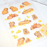 A6 PET Sticker Sheet - Capybara in Yuzu Hot Springg | A6 防水PET白墨貼紙 - 柚子水豚泡温泉