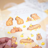 A6 PET Sticker Sheet - Capybara in Yuzu Hot Springg | A6 防水PET白墨貼紙 - 柚子水豚泡温泉