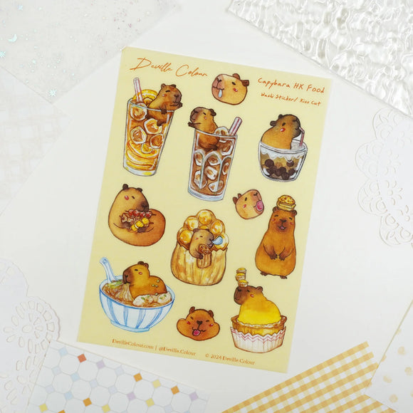 A6 Washi Sticker Sheet - Capybara HK Food