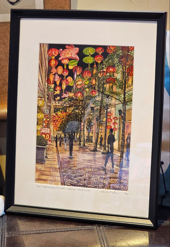 Lee Tung Avenue at Night - A4 Art Print in Black Frame
