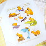 A6 PET Sticker Sheet - Capybara's Ride | A6防水PET白墨貼紙 - Capybara's Ride