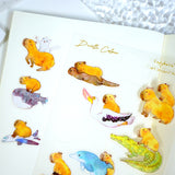 A6 PET Sticker Sheet - Capybara's Ride | A6防水PET白墨貼紙 - Capybara's Ride