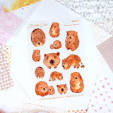 A6 PET Sticker Sheet - Wombat | A6防水PET白墨貼紙 - 袋熊