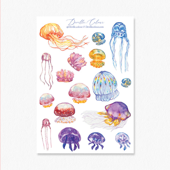 A6 PET Sticker Sheet - Jelly Fish | A6 防水PET白墨貼紙 - Jelly Fish
