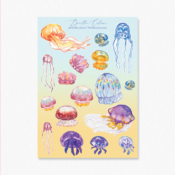 A6 Washi Sticker Sheet - Jellyfish | A6和紙貼紙 - Jellyfish