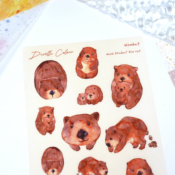 A6 Washi Sticker Sheet - Wombat | A6和紙貼紙 - 袋熊