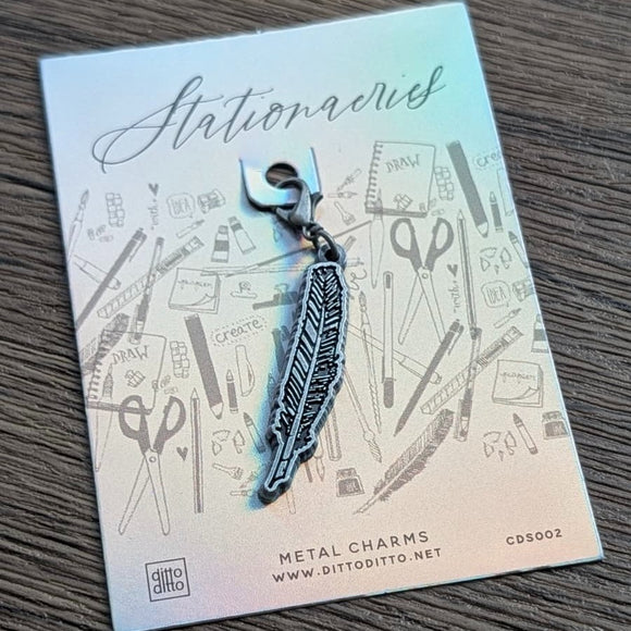 metal charm - feather pen