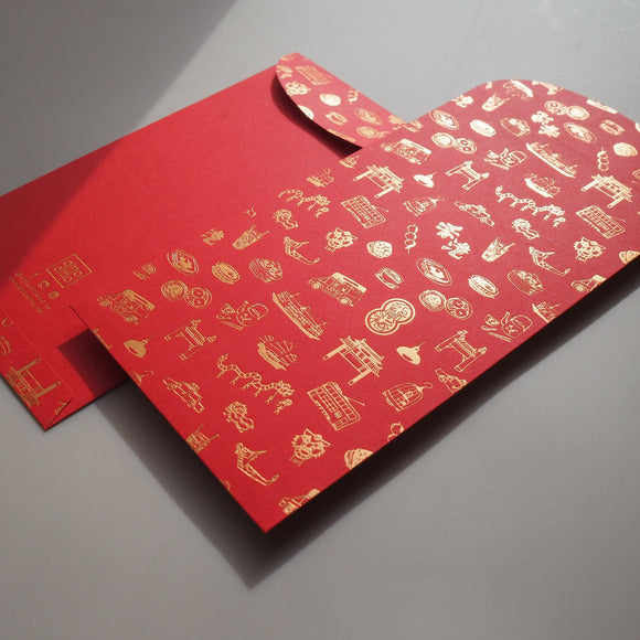 Hong Kong Pattern Red Packet (set of 6, new pattern) - Red