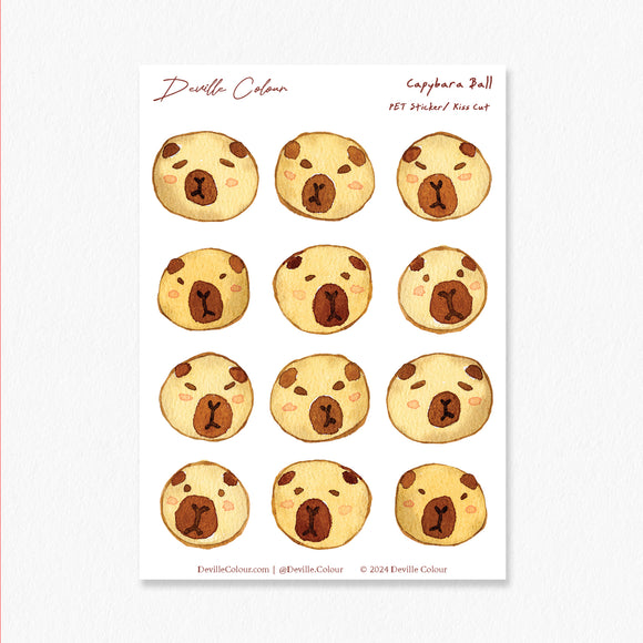 A6 PET Sticker Sheet - Capybara Ball | A6 防水PET白墨貼紙 - Capybara Ball