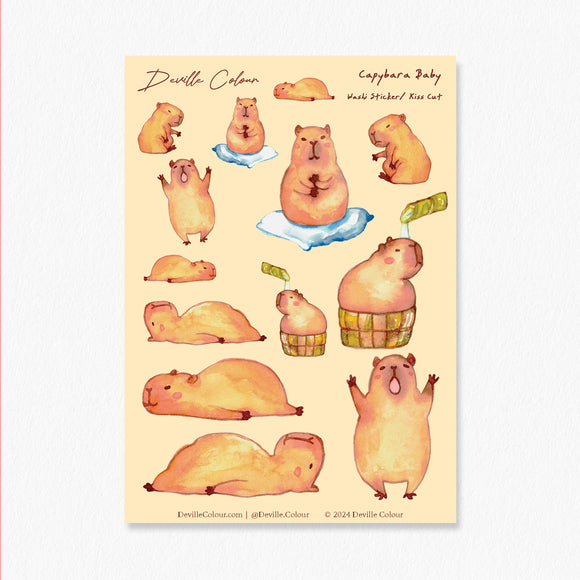 A6 Washi Sticker Sheet - Capybara Baby | A6和紙貼紙 - Capybara Baby