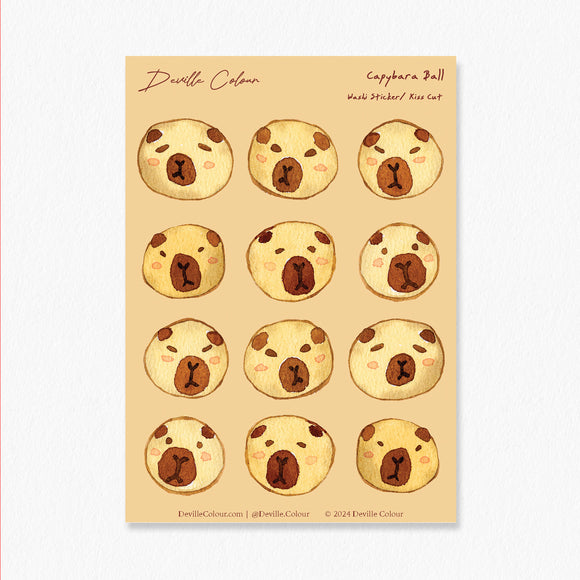 A6 Washi Sticker Sheet - Capybara Ball | A6和紙貼紙 - Capybara Ball