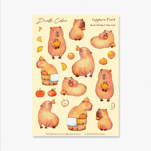 A6 Washi Sticker Sheet - Capybara Fruit | A6和紙貼紙 - Capybara Fruit