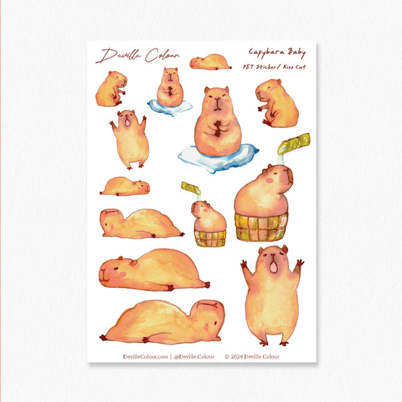 A6 PET Sticker Sheet - Capybara Baby | A6 防水PET白墨貼紙 - Capybara Baby