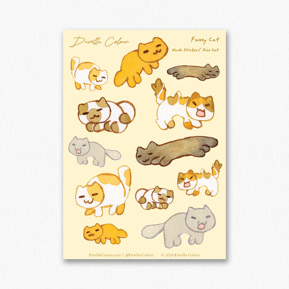 A6 Washi Sticker Sheet - Funny Cat | A6和紙貼紙 - 搞笑貓