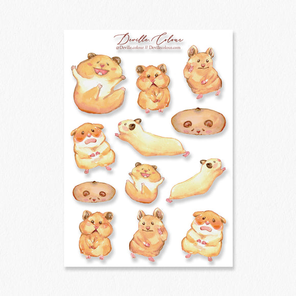 A6 PET Sticker Sheet - Lovely Hamster | A6 防水PET白墨貼紙 - 可愛倉鼠