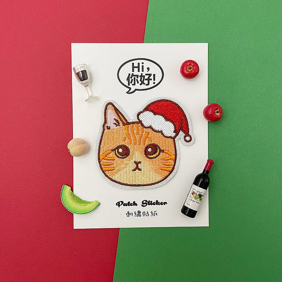 Embroidery Sticker - Christmas Orange Cat 刺繡貼紙 - 聖誕橘貓