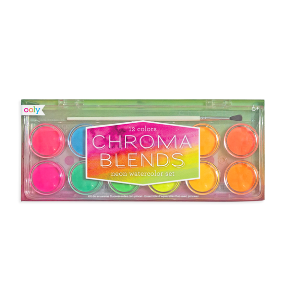 Chroma Blends Watercolor Paint Set - Neon 12色螢光固體水彩 (12色+水彩筆刷套裝)