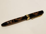 Hand Engraved Black Hard Resin Fountain Pen, 18ct gold plated details 手工雕刻黑樹脂墨水筆，18ct鍍金筆尖